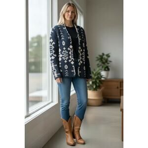 Roxy Peaceful Steph Cardigan Girls Big Sz XL Blue White Tribal Aztec Women XS/S